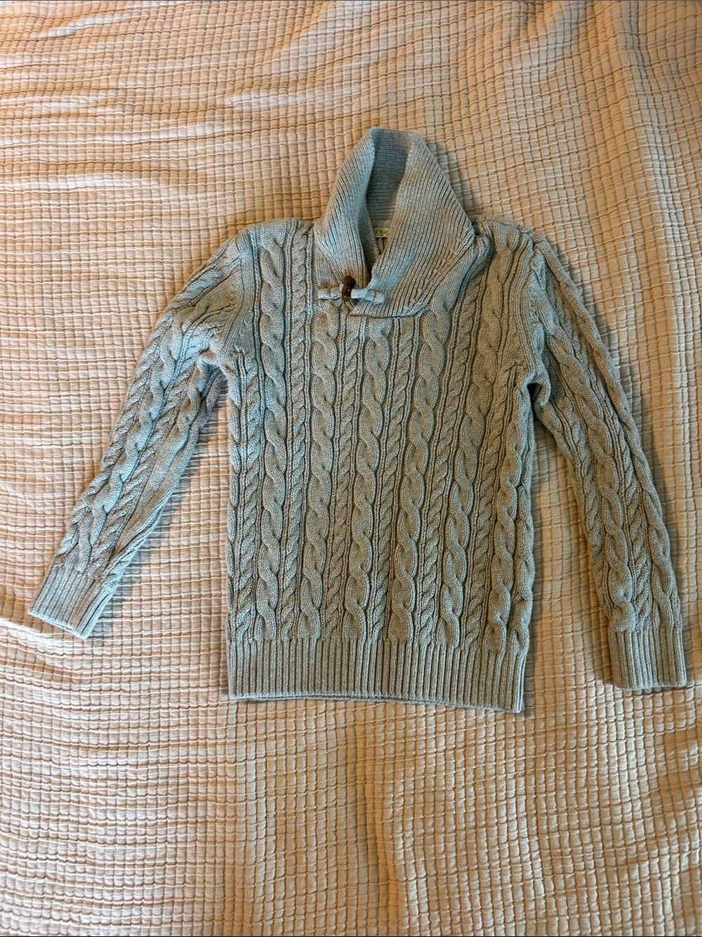 Cozy Cable-Knit Shawl Collar Sweater for Kids - Light gray